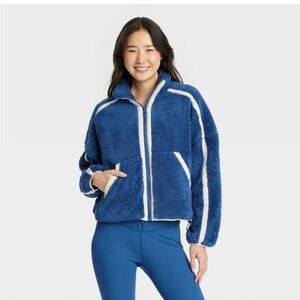 JoyLab Women's Piped High Pile Fleece Jacket -Sapphire Blue S